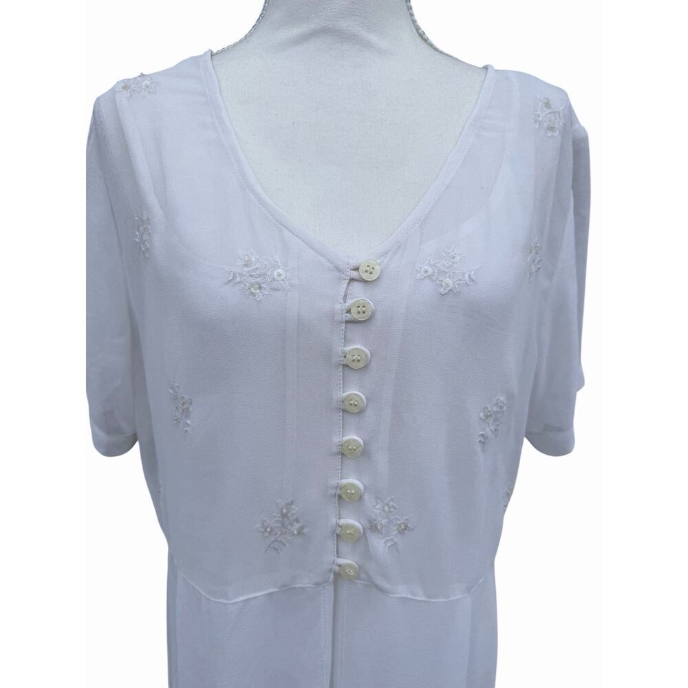 VTG 90s Ivory Sheer Maxi Dress XL Fairycore Bridal Beaded Embroidered Set - Picture 12 of 13